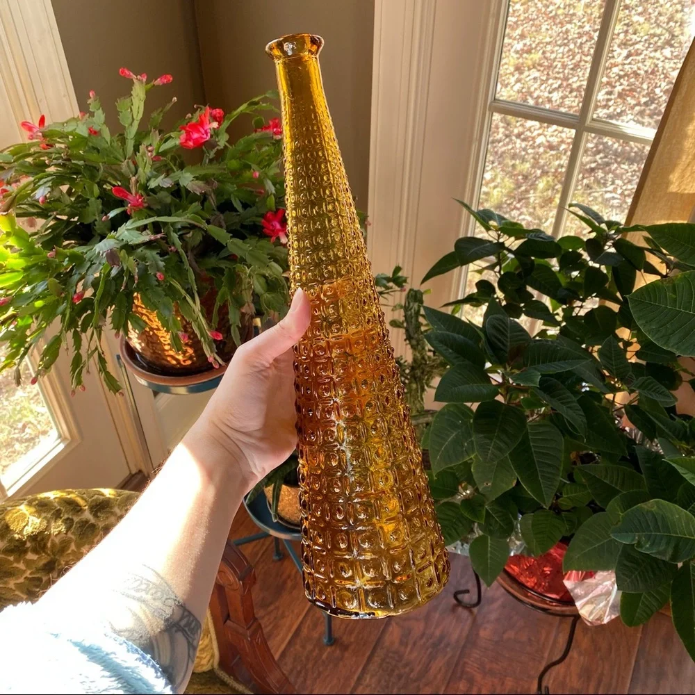Vintage 1960s Empoli Italy Mid Century Amber Hobnail Genie Decanter - Picture 2 of 10